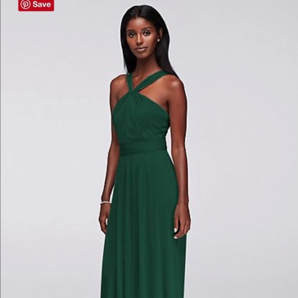 David's Bridal Y-Neck Mesh Long Dress Juniper